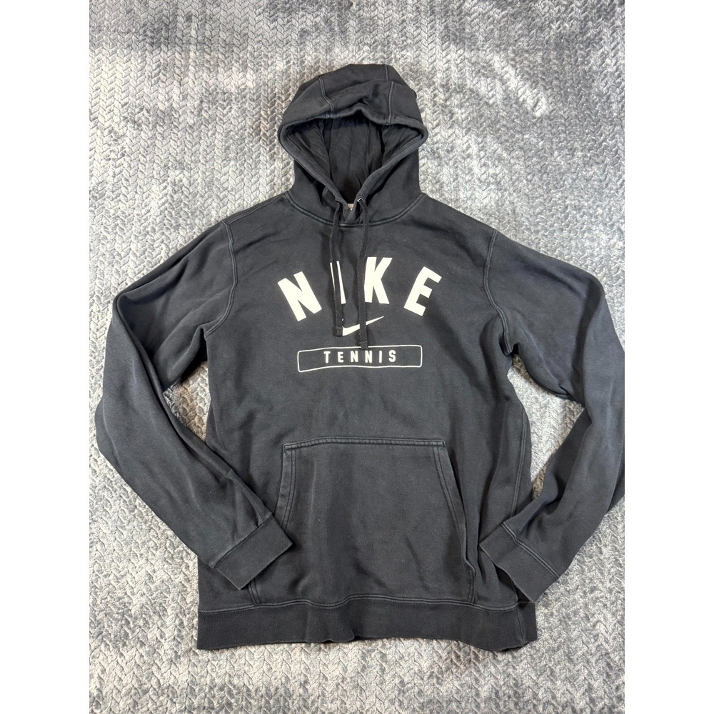 Nike Swoosh Club Fleece Tennis Hoodie Mens Small Black Lined Cotton Logo Graphic